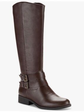 Style & Co Maliaa Brown Knee High Riding Boot Buckle Zip